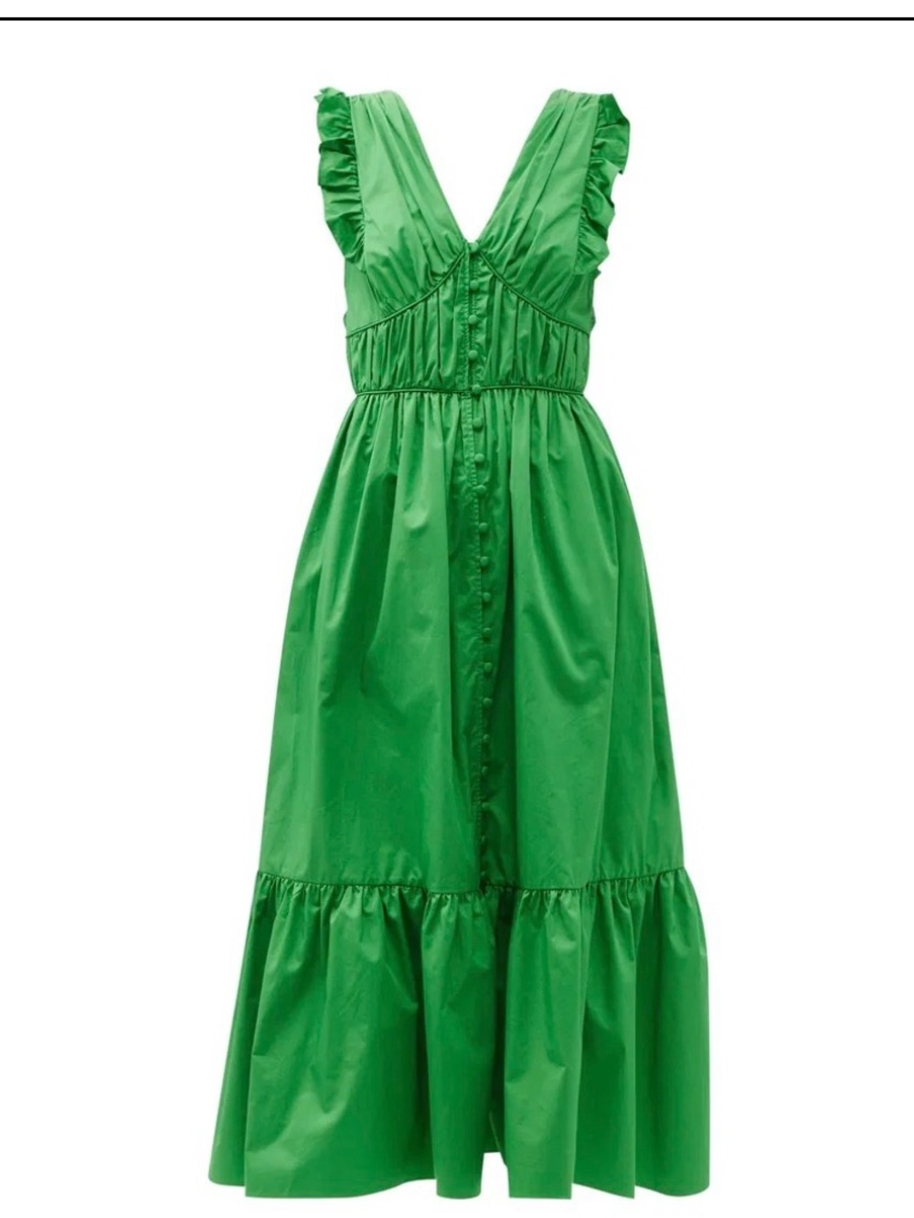 Ruffled V-Neck Cotton-Poplin Maxi Dress